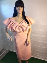 Aomei Peach Bodycon Ruffle Top Bow Zipper Back Scuba Fabric Midi Dress Size 1X