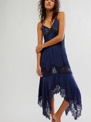 NWT Free People Navy Blue Lace-Trim Slip Maxi Dress – Size M