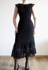 NWT €129.99 MORE & MORE Black Lace Maxi Dress Sz EU 34 UK 6/Fits S-M Romantic