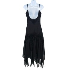 Cachet Y2K Black Handkerchief Hem Dress Crochet Details Womens 12 Goth Fairy