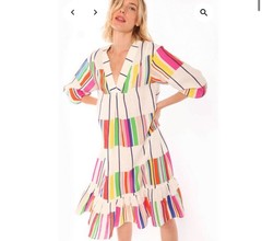 Vilagallo Fabrizia Atrani Linen Colorful Abstract Dress Size 42/US 10 Resortwear