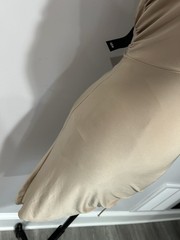 Saint Beige Solid Halter Ruched Stretch Bodycon Midi Dress M Mesh Poly/Spandex