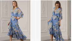 Women&rsquo;s Dress uk20 Urban Light Blue Floral Wrap Dress Midi Ruffle 3/4 sleeves