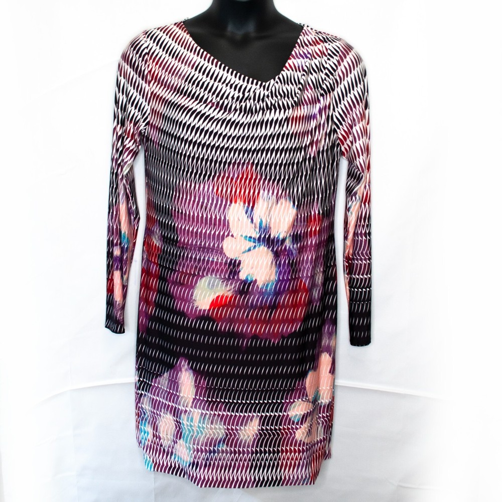Rachel Roy Floral Drape Dress Women XL Long Sleeve Jersey Knit Casual Work CC04