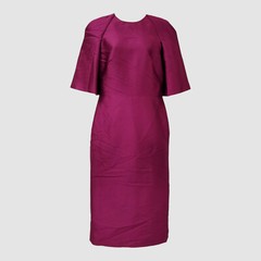 Reem Acra Women Purple Mikado Elbow-Sleeve Midi Sheath Dress Size L