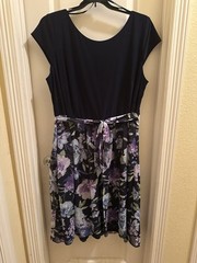 Ignite Evenings Midi Dress Plus Size 18W Black Multicolor Round Neck