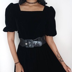 Kappi women&rsquo;s 90s puff sleeve velvet black dress