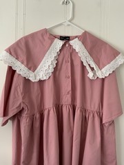 Sister Jane Mini Dress Pink Solid Cotton Eyelet Lace Collar Short Sleeve M