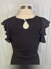 NWT CHASER Georgette Kennedy Smocked Ruffle Sleeve Mini Dress Black, Small