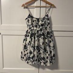 Forever 21 Floral Mini Dress Black White Tie Front Smocked Back Medium