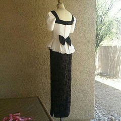 Vintage &lsquo;Barbie Doll&rsquo; Black & White Gown Button & Bow Detail