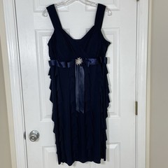 Vintage Betsy & Adam Tiered Ruffle Dress Dark Romantic Y2K Rhinestone Women’s 16