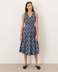 PACT Organic Fit & Flare Easy V-Neck Dress – Paradise Petals Navy Blue