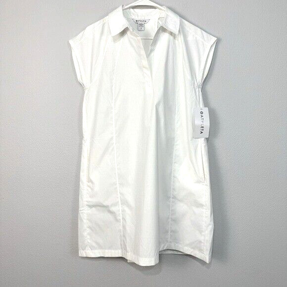 Athleta Performance Poplin Collared Lightweight Shirtdress UPF 50+ White Size S
