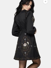 NWT Disturbia Vine Floral Embroidered Long Puff Sleeve Mini Black Dress Sz 14