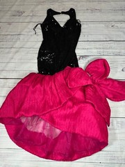 A.J. Bari Sequined Halter Neck Bow Dress Sz 4 Black Pink Open Back Mermaid Bow