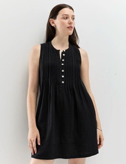 Quince 100% Organic Cotton Gauze Sleeveless Swing Button Dress Pockets Black S