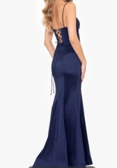 Blondie Nites Navy Prom Rosette Corset Evening Dress Gown Sz 1 Juniors 4695BN