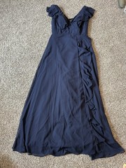 Lavetir Navy Ruffle V-Neck Maxi Formal Gown Size 6 New