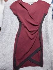✨ Almost Famous Wrap Bodycon Dress Burgundy/Wine Black Stripe Med Sexy Fit