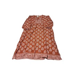 NWT River Goddess Rust Leaf Print Cotton Midi Dress Women L/XL Artisan Australia