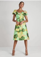 Kate Spade L38810 Womens Green Cucumber Floral Flounce Dress Size 2