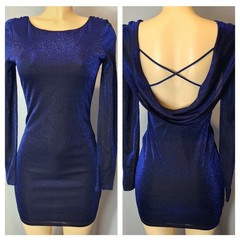 Vtg Y2K Jewel Tone Blue Sparkle Mini Dress Sz M Wedding Guest Ethereal Mesh