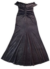 Xscape Black Off Shoulder Glitter Velvet Pleated Gown Dress Size 12 NewNoTags