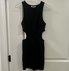 ZARA Black Ribbed Knit Bodycon Cut-Out Mini Dress Sleeveless Round Neck S