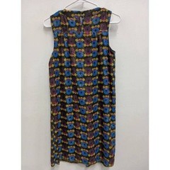 Anna Sui Shift Dress Womens Small Multicolor Mod Floral Metallic Sleeveless Mini