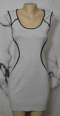 EXPRESS Gray Cap Sleeve Dress 6 Black Piping Full Zip Back Unlined Poly Blend