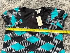 Vertigo Paris Women’s Dress Black White Teal Argyle Diamond Size M