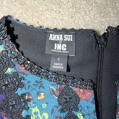 Anna Sui x INC Collab Boho Silk Blend Dress S Mini Teal Floral Bell Sleeve Lace
