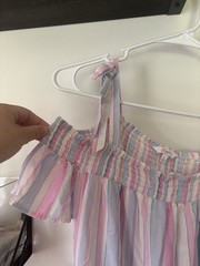 Candie&rsquo;s Size L Pink Blue White Striped Square Neck Smocked Rayon Shift Dress