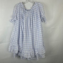 Selkie Light Blue Gingham Ruffle Babydoll Dress Women Light Blue White Pockets