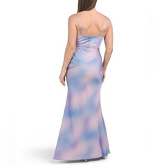 Liv Foster Pastel Tie Dye Satin Cowl Neck Gown Size 2 NWT
