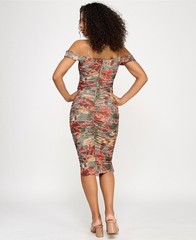 Katia Rae Juniors&rsquo; Printed Cold-Shoulder Bodycon Dress – Olive Multi Size XXS