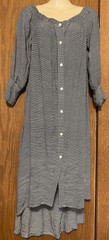 Audrey 3+1 gray & black striped rayon button down hi low hemline midi dress S