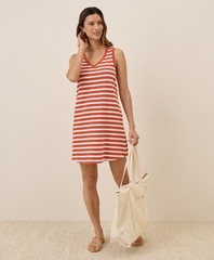 Pact Women&rsquo;s Large Softspun A-Line Tank Dress Palisade Stripe Comfortable