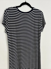 Mott50 Women&rsquo;s L 95 % Bamboo Short Sleeve Navy White Striped Cotton Maxi Dress