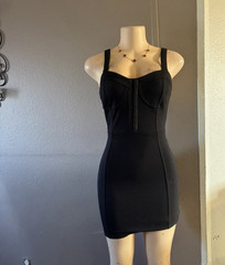 Forever 21 Black Solid Bodycon Mini Dress Sweetheart Neck Zip Front Stretch S