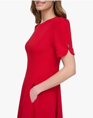 DKNY Women’s Size 16 Red Fit & Flare Short Sleeve Jewel Neck Mini Dress