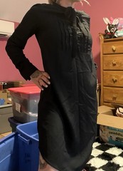 H&M Black Solid Button-Front Bow Accents Long Sleeve Knee-Length Shirt Dress XS