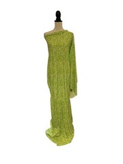 One Shoulder Green & White Print Maxi Dress