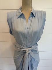 NWT Do+Be Light Blue Button Down Wrap Front Sleeveless Shirt Dress Size Medium