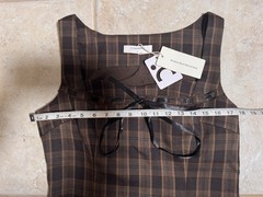 Commense Women’s L Brown/Black Plaid Square Neck Sleeveless Mini Dress Bow