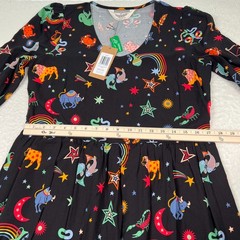 NWT Sugarhill Brighton Sidney Midi Smock Dress 8 Zodiac Rainbow Skies Black