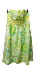 Lilly Pulitzer Dress 10 Strapless Silk Cotton Paisley 60sWedding Garden Party