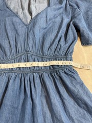 Speed Limit Blue Chambray Ruched Flutter Sleeve V-Neck A-Line Dress Size L