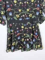 Alice Olivia Jolene Dress Black Embroidered Boho A-Line Mini 3/4 Sleeve *No Size
